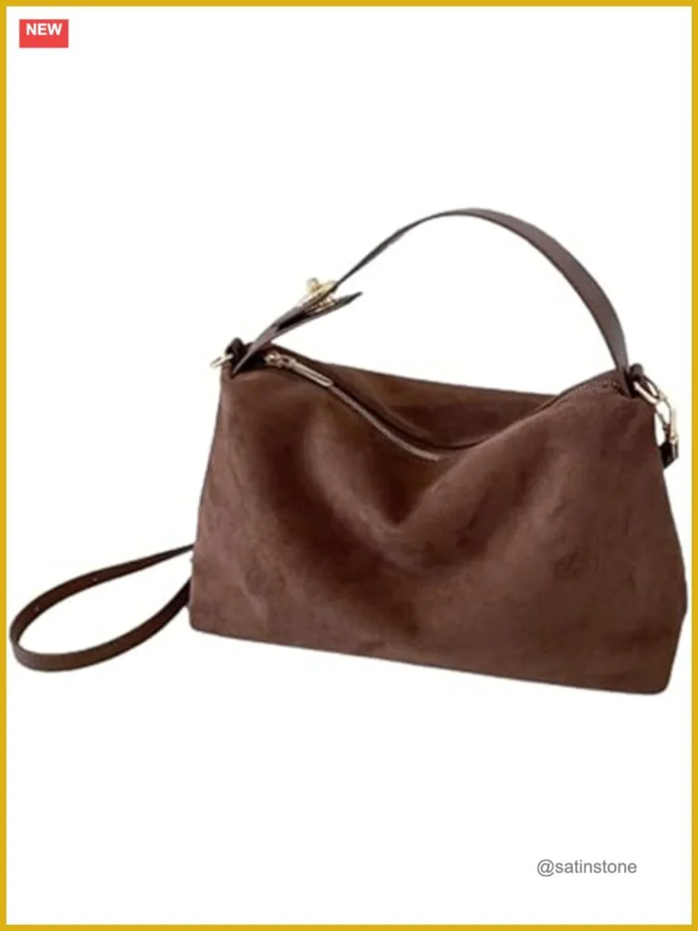 Faux Suede Hobo Tote Bag - Women's Slouchy Handbag with Adjustable Shoulder